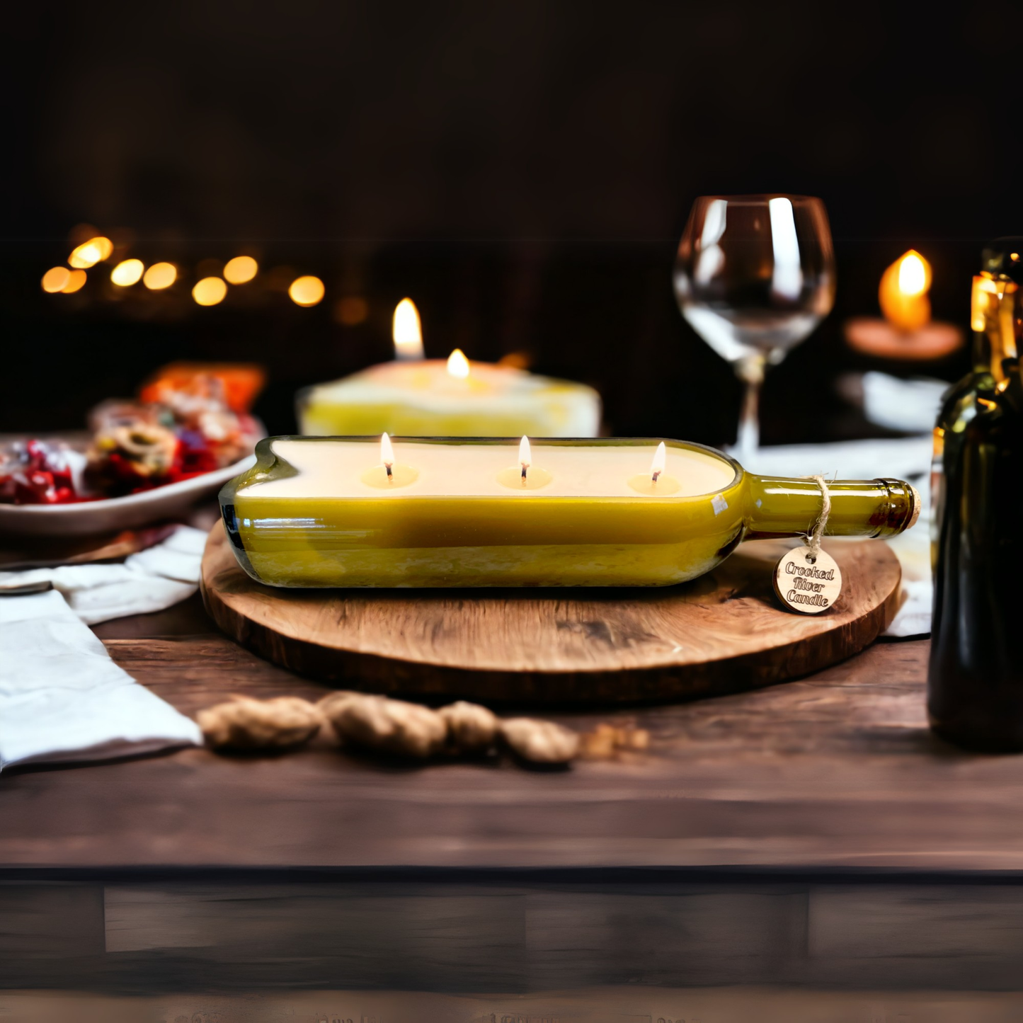 Woody Leather & Brandy -18oz Wine Bottle Candle-Cotton Wicks