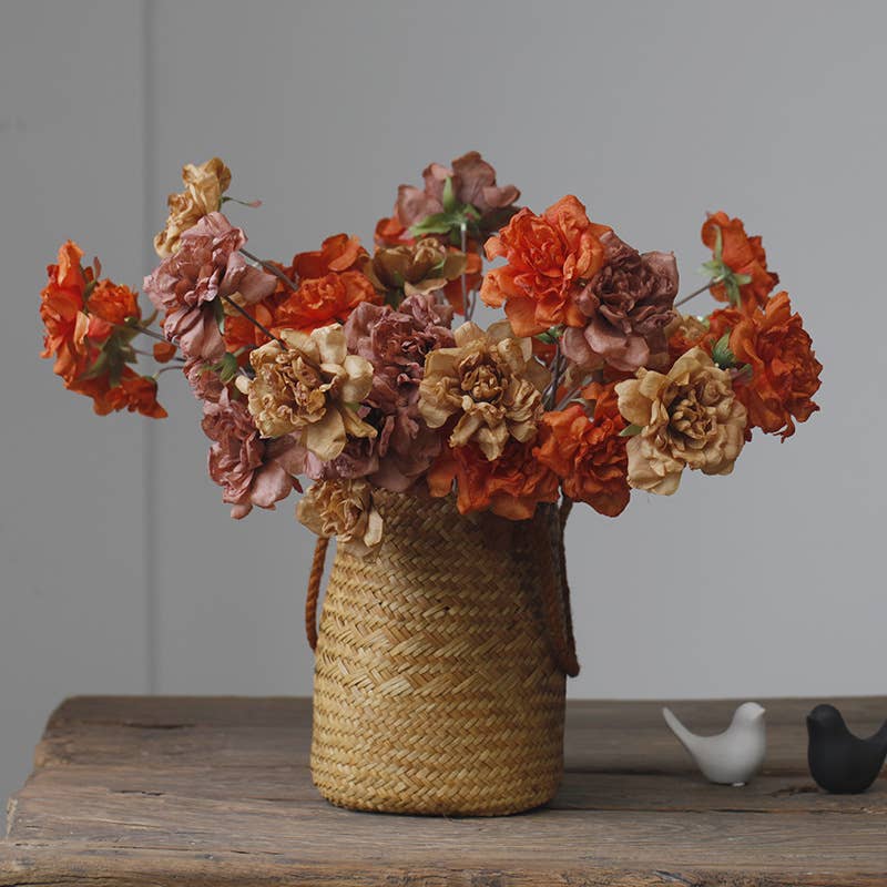 33'' Faux Dried Look Silk Rosa Chinensis Flower Stem