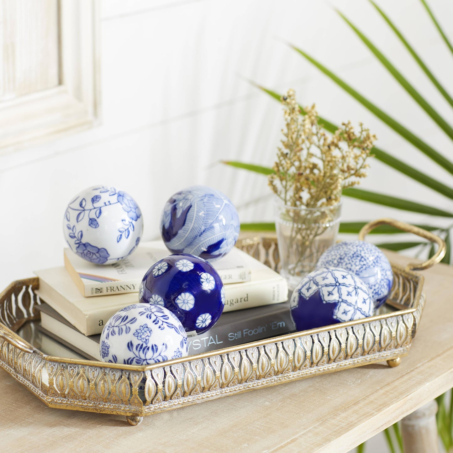 A-82520: CERAMIC BLUE BALL SET OF 6 3"D