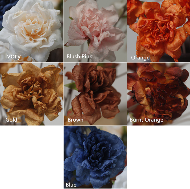 33'' Faux Dried Look Silk Rosa Chinensis Flower Stem
