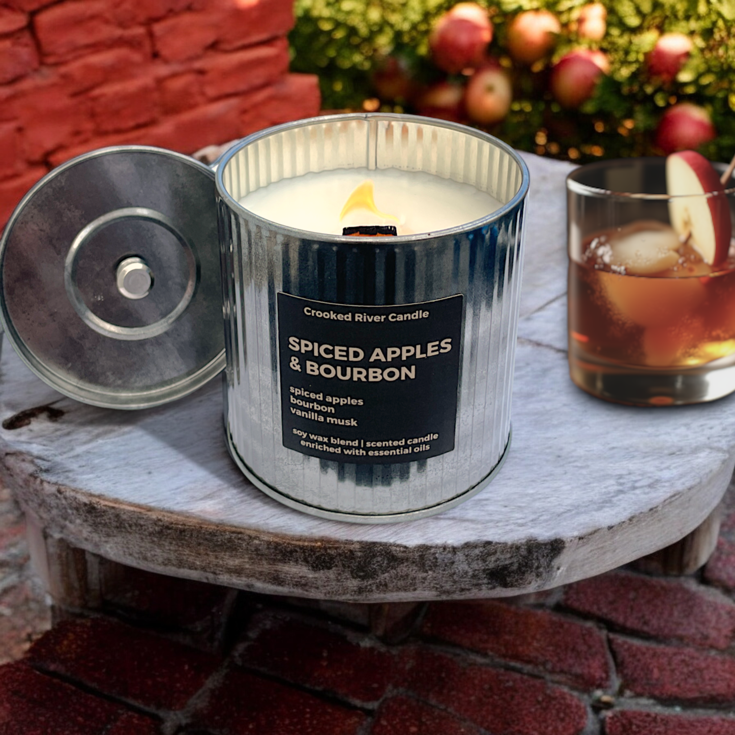 Spiced Apples & Bourbon Candle | Rustic Tin | Wood Wick
