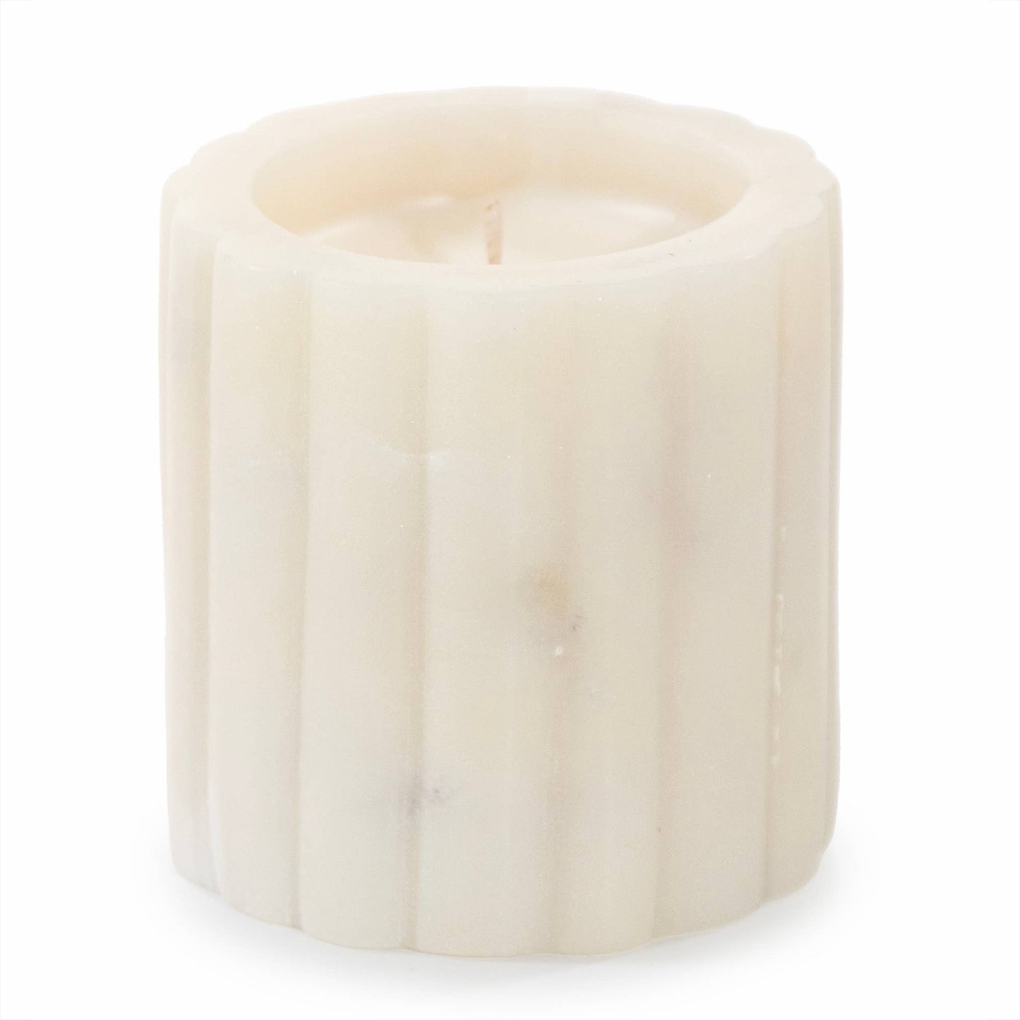 Palo Santo Scented White Marble Candle with Ridges