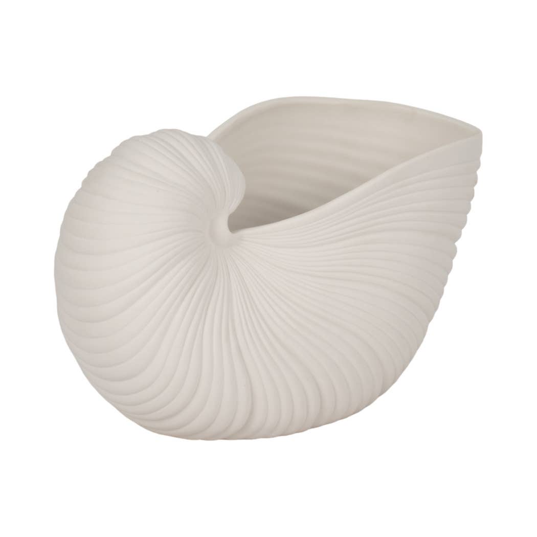 Decorative Figurine - White Ceramic Nautilus Shell, 10 in.