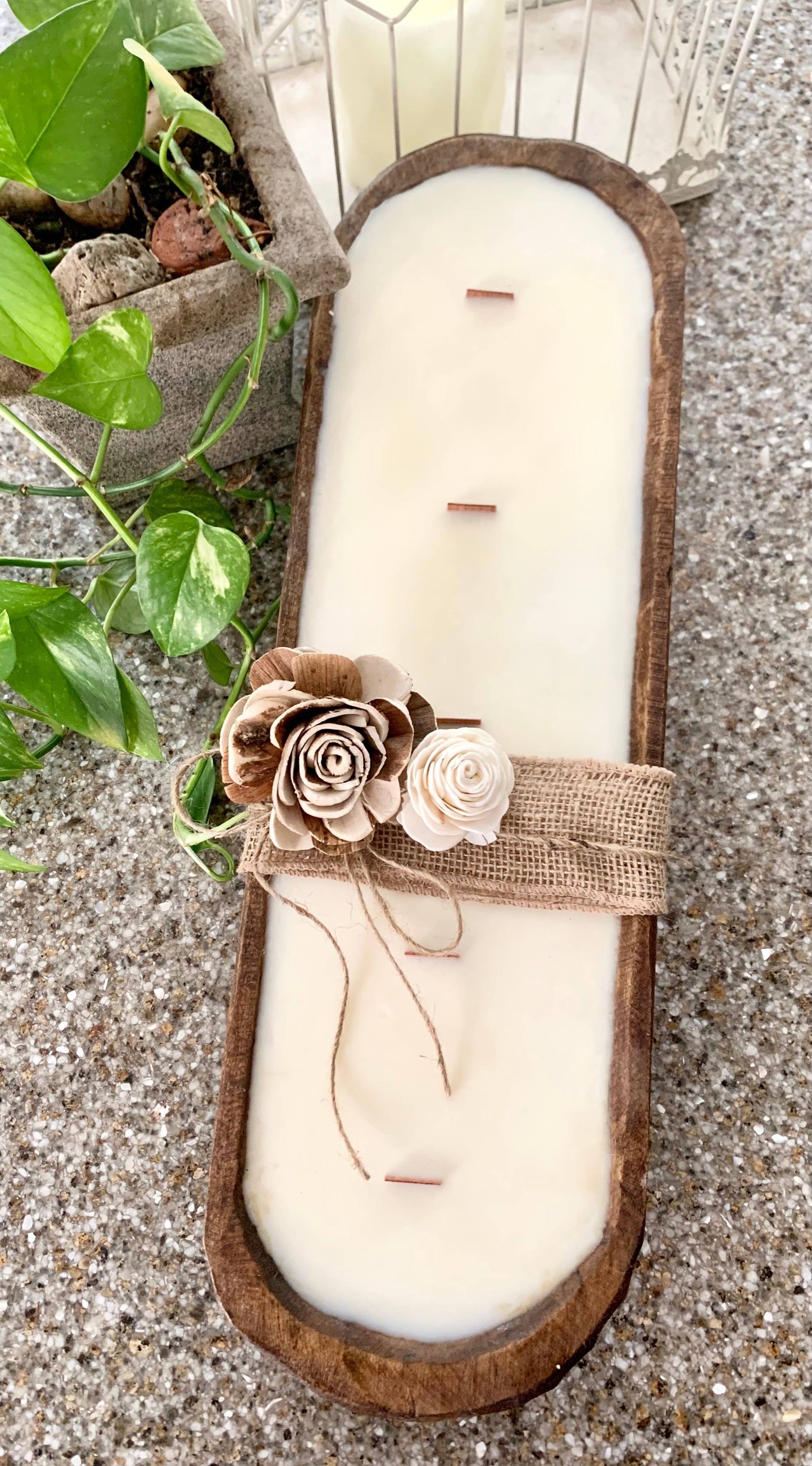 Scented Soy Candle | Large Brown Wood Dough Bowl | 5 Wicks