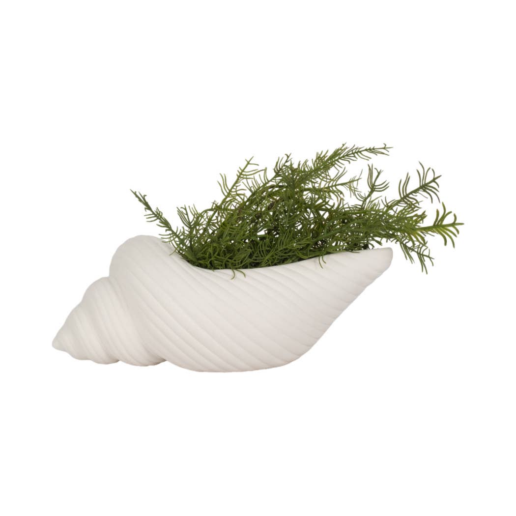 Decorative Figurine- White Ceramic Coastal Conch Shell, 9 in