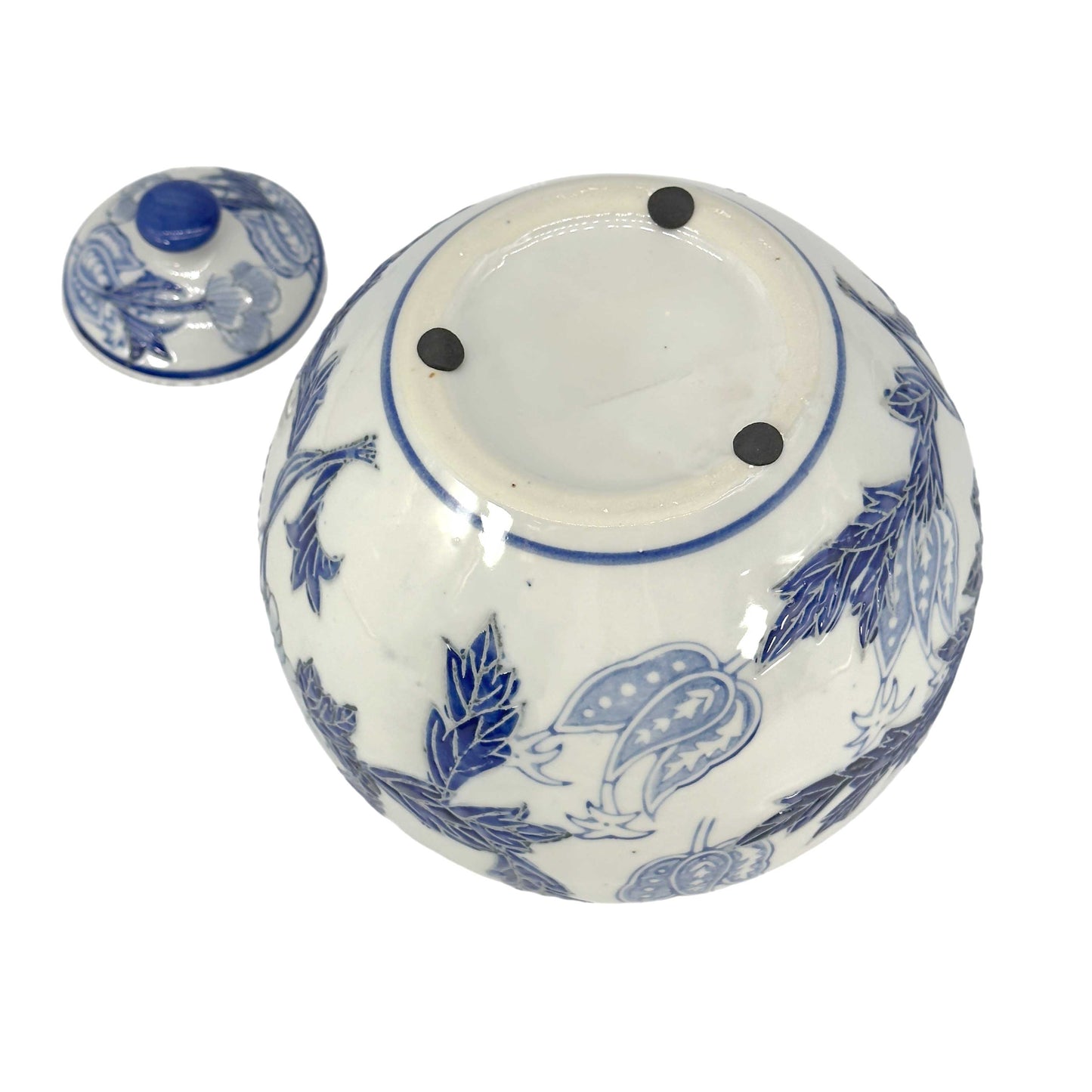 Blue & White Floral Ceramic Chinoiserie Ginger Jar 8"