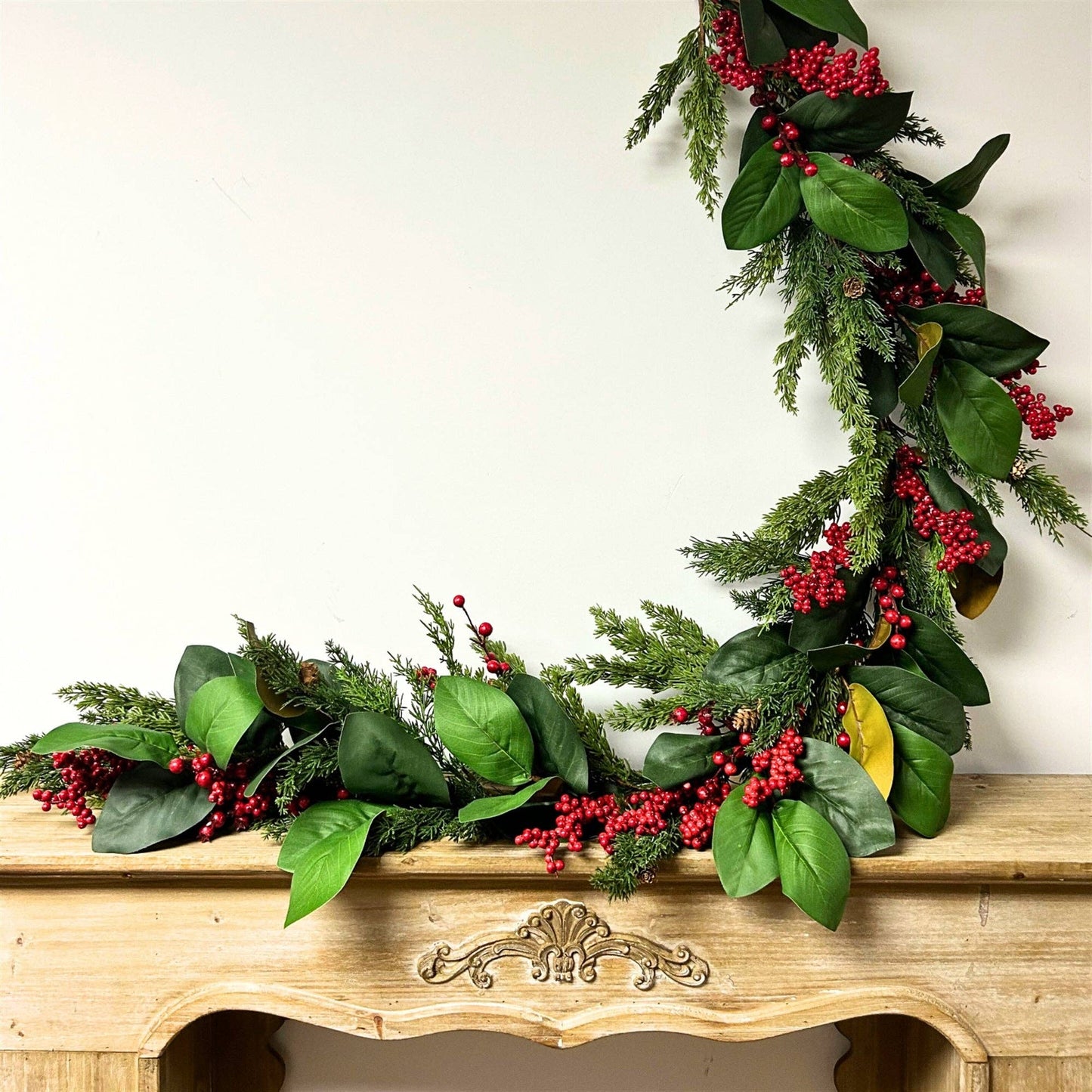 Mixed Magnolia, Berry, Real Touch Pine Garland 72"