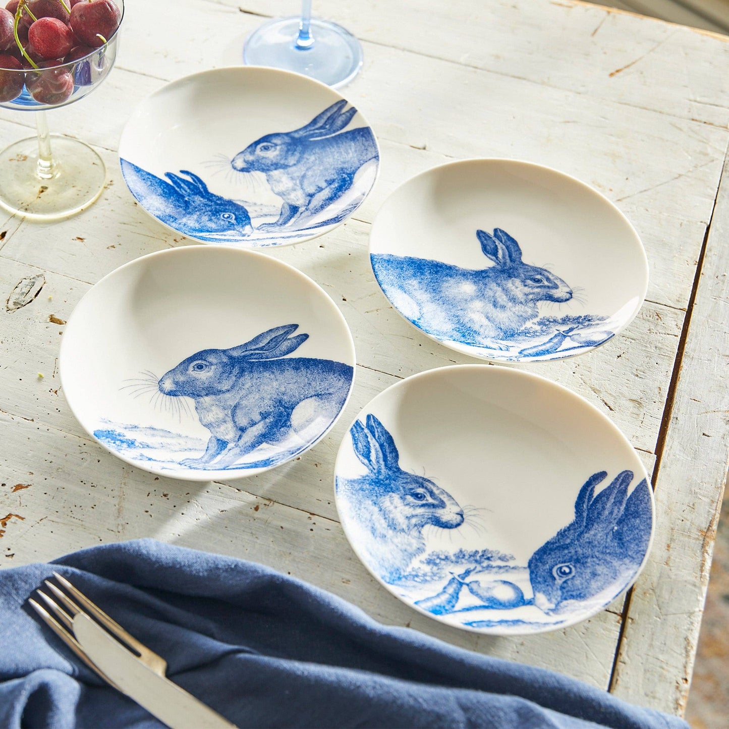 Blue Bunnies Small Plates, Set of 4