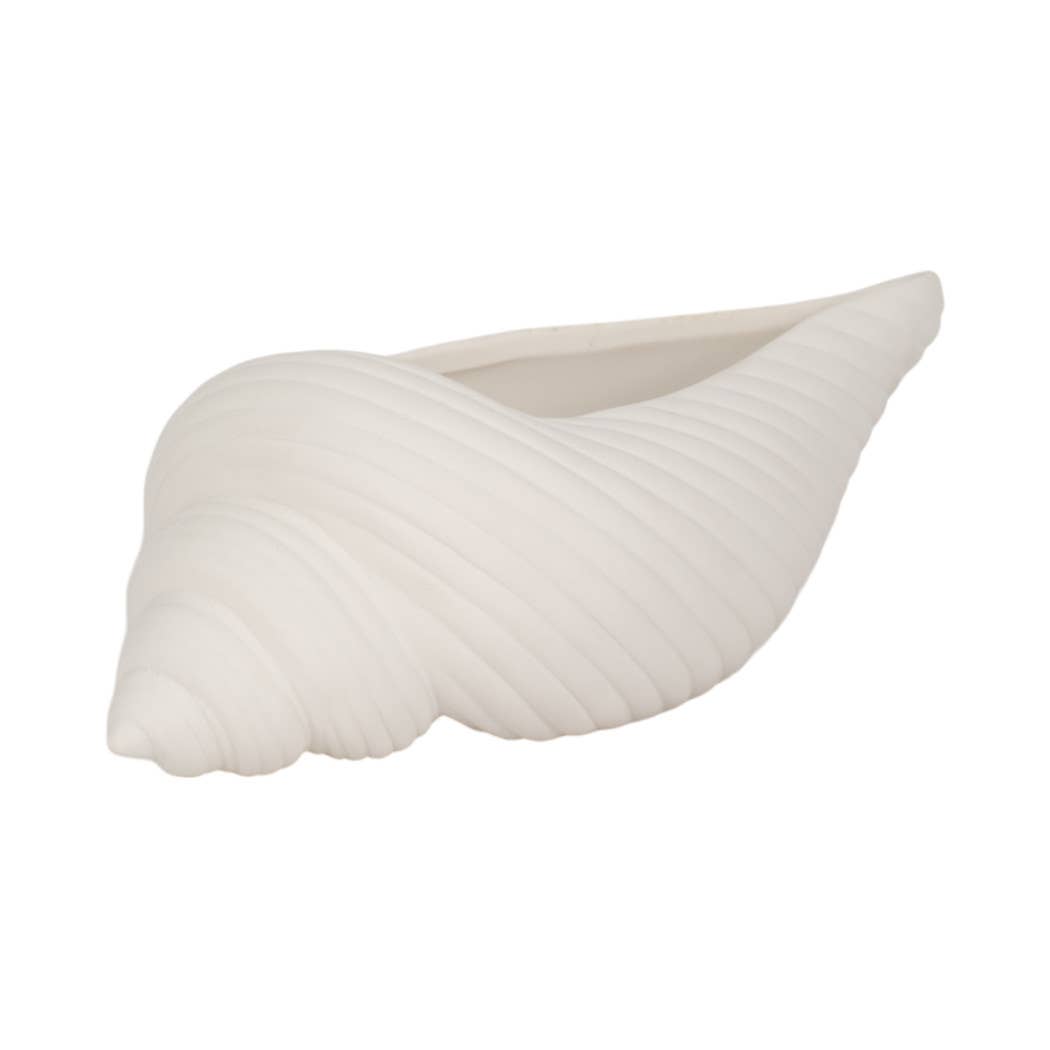 Decorative Figurine- White Ceramic Coastal Conch Shell, 9 in
