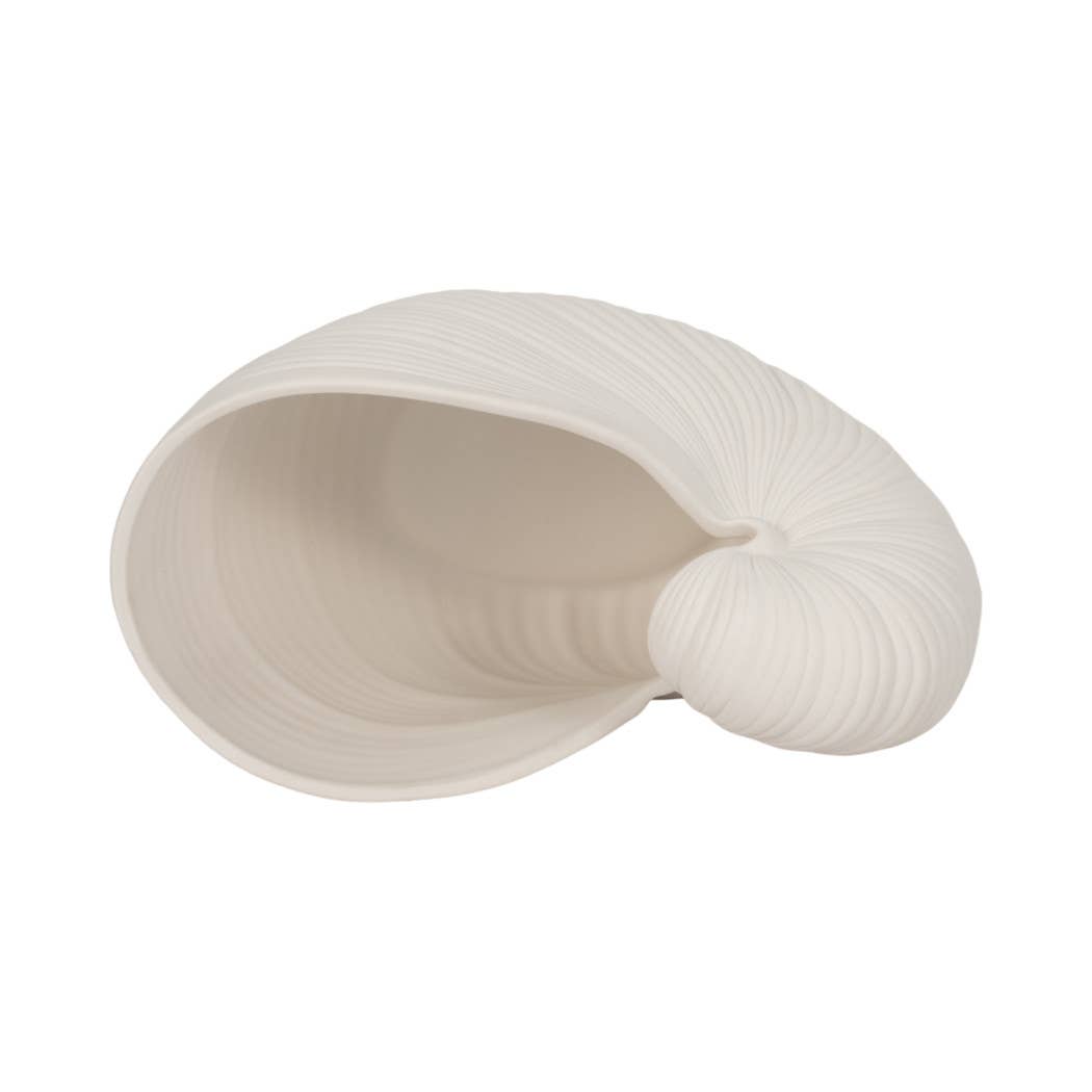 Decorative Figurine - White Ceramic Nautilus Shell, 10 in.
