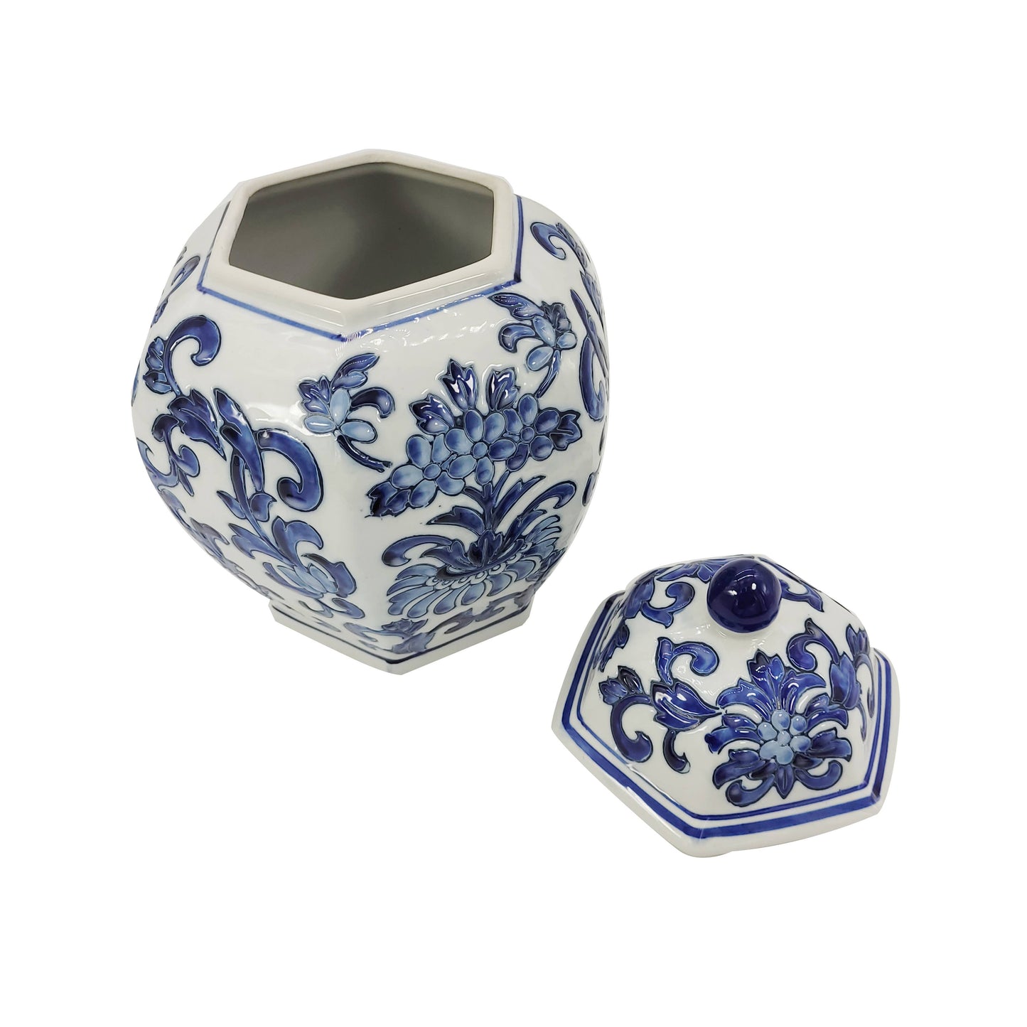 Blue & White Chinoiserie Ceramic Jar 12"
