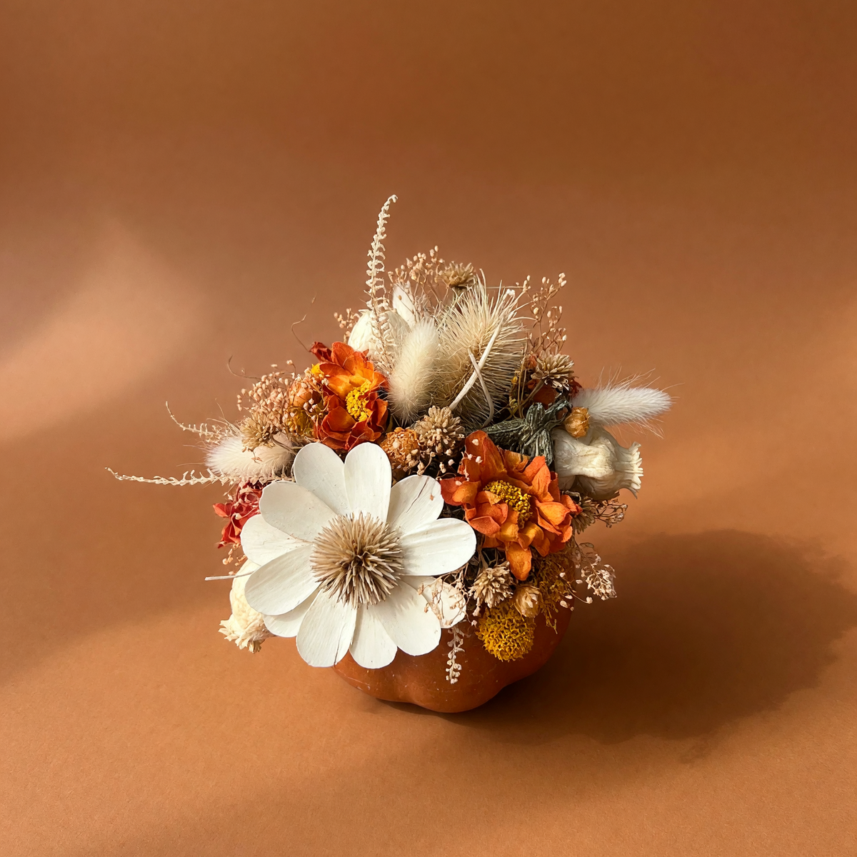 Harvest Pumpkin Floral Arrangement | Orange Pumpkin with Dried Flowers
