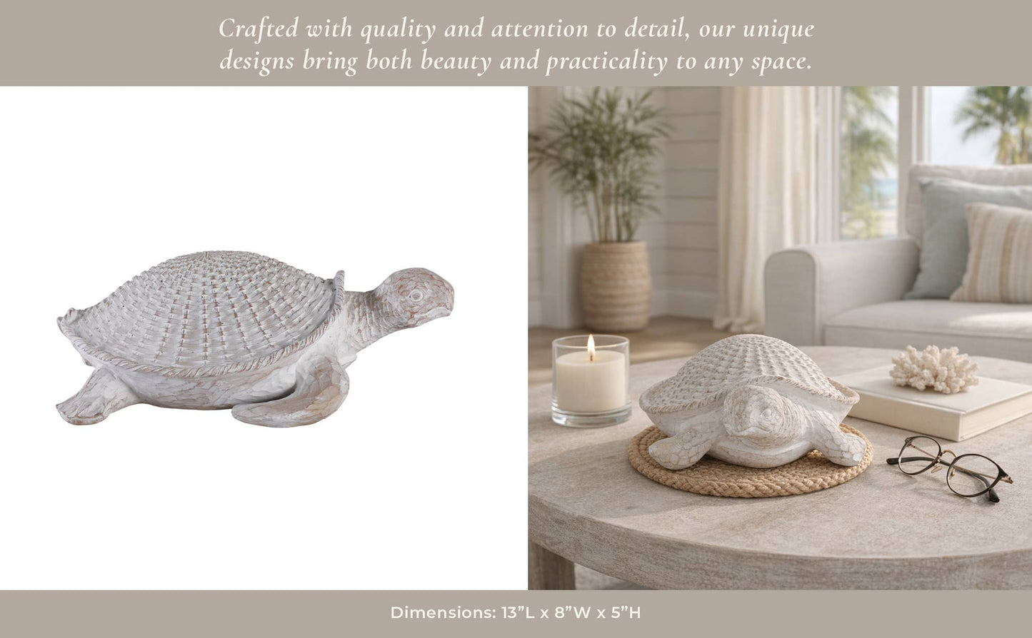 Decorative Figurine - White Resin Coastal Sea Turtle, 5 in.