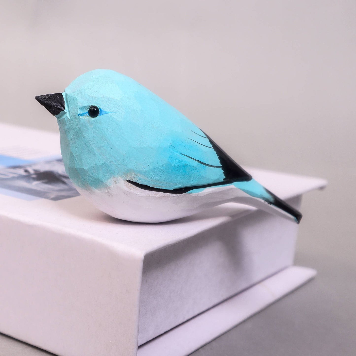 Hand-Carved Wooden Bird Figurine (Blue)