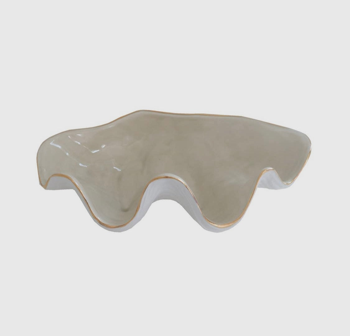 Clam Shell Bowl with 22K Gold Accent - Beige