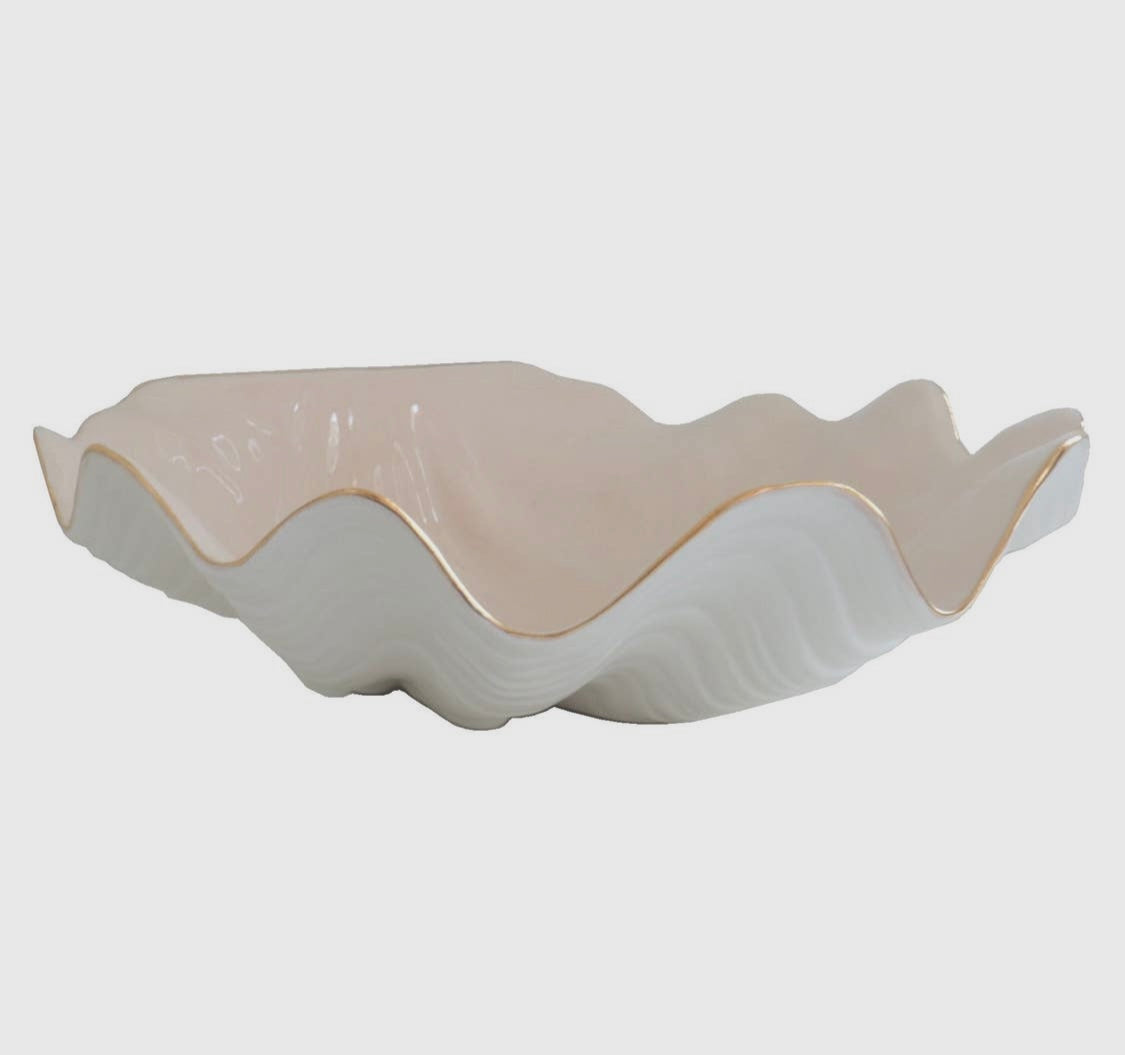 Clam Shell Bowl with 22K Gold Accent - Beige