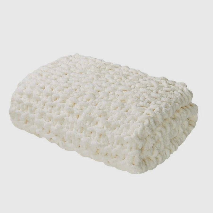 Handmade Chenille Chunky Knit Throw, Ivory