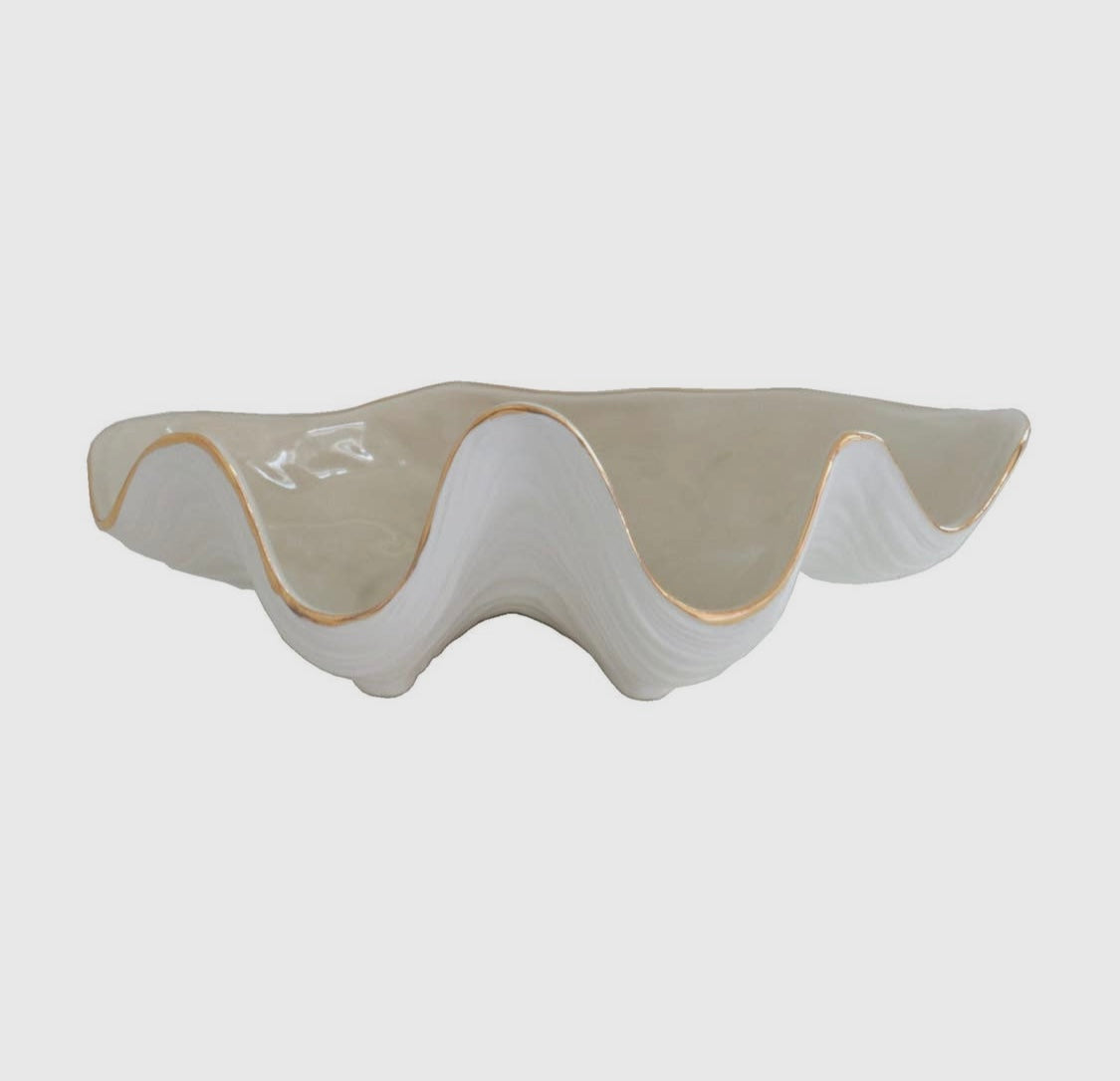 Clam Shell Bowl with 22K Gold Accent - Beige